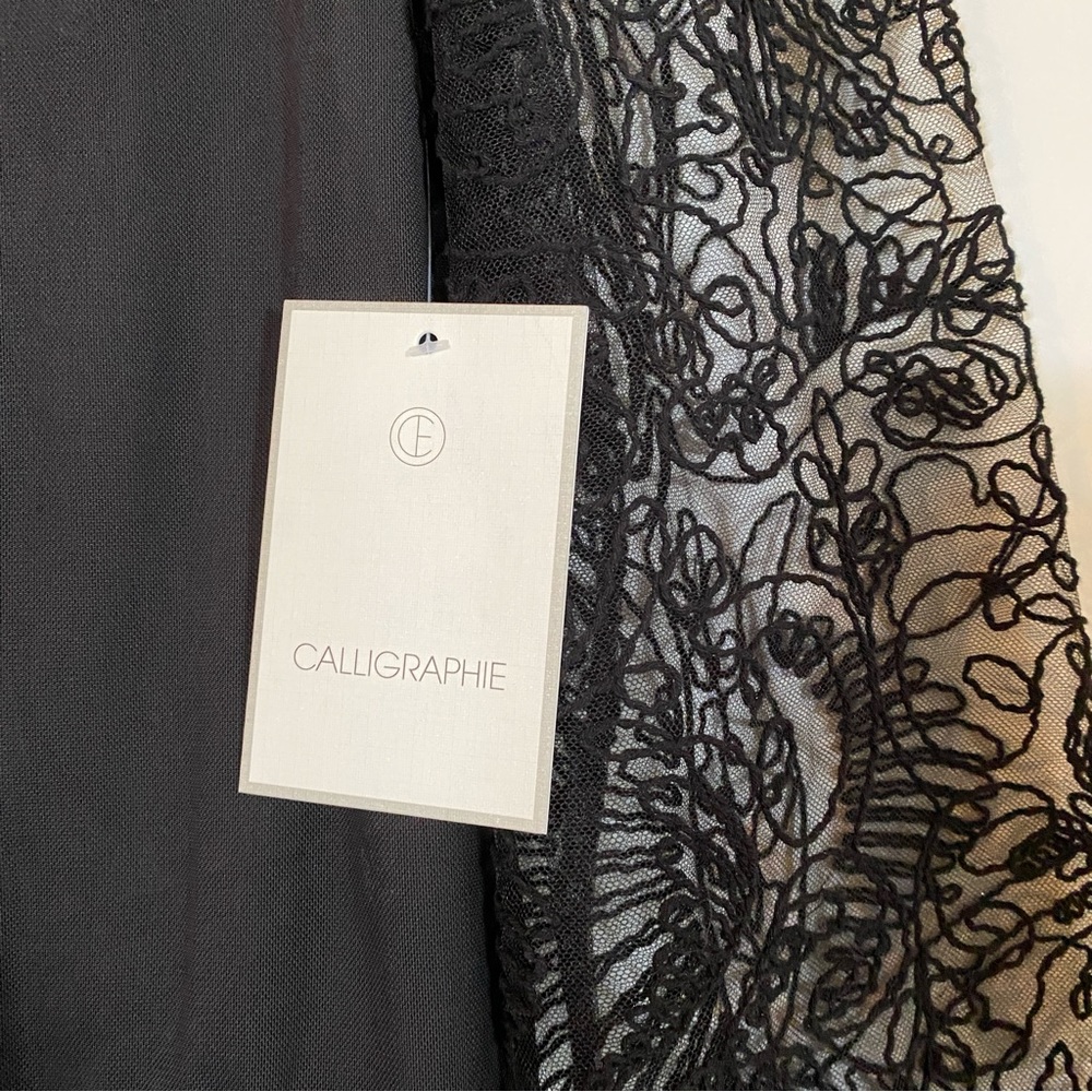NWT Calligraphie Mesh Embroidered Sleeve Blouse Black M - Picture 4 of 5